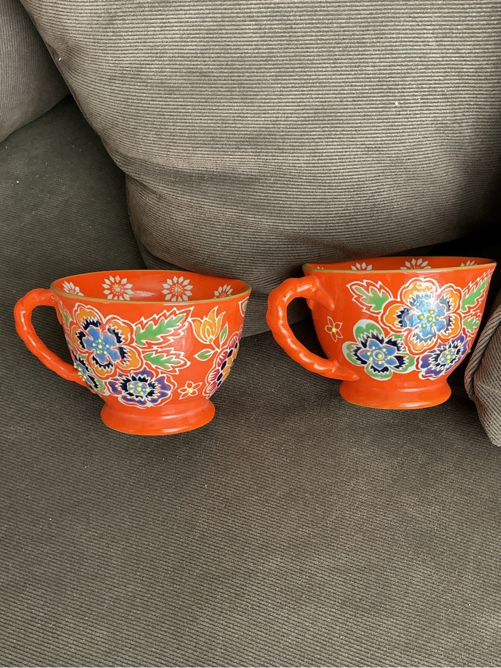 Yokohama Studio Orange Floral Hand-Painted Porcelain Cup (Set of 2)